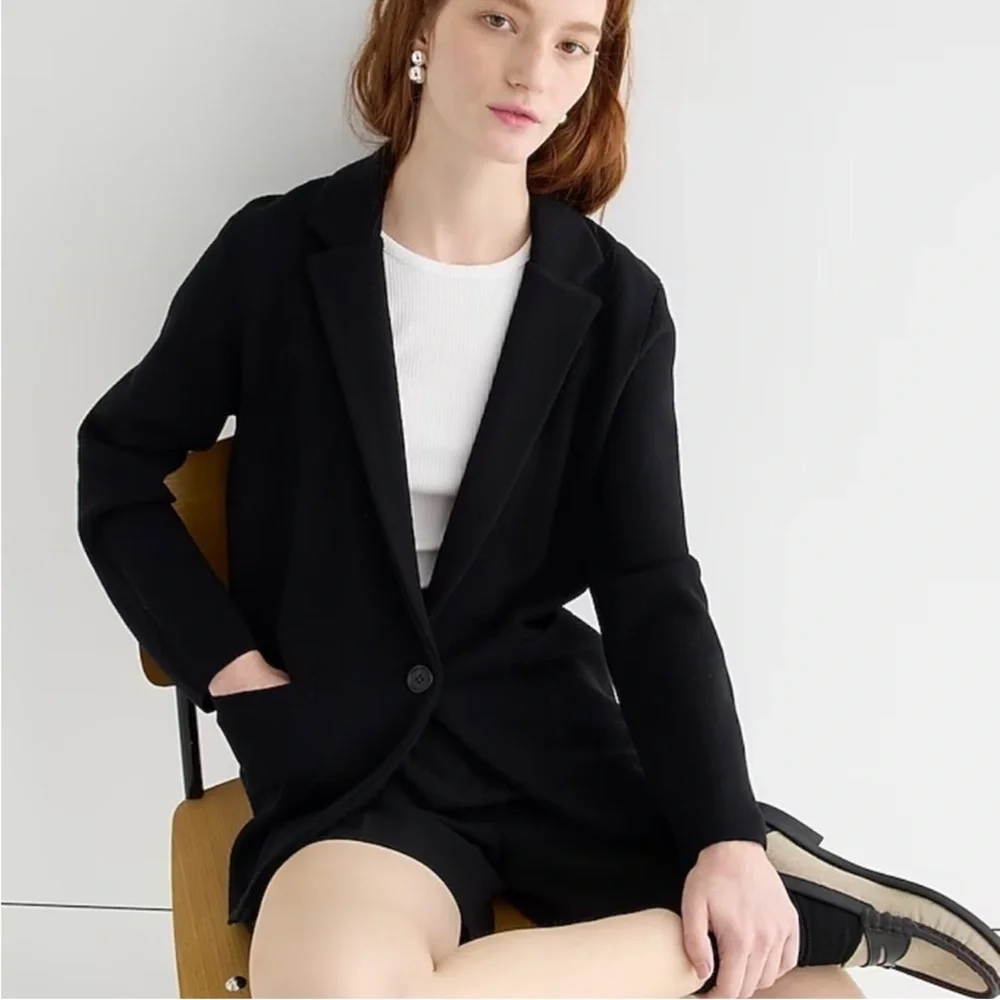 J. Crew Merino Wool Blend Cecile Relaxed Sweater Blazer Black XXS